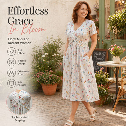 😍 2026 NEW SALE – 50% OFF 🌸 Women's V-Neck Floral Print Dress with Twist Waist – Elegant & Flattering Summer Dress ✨